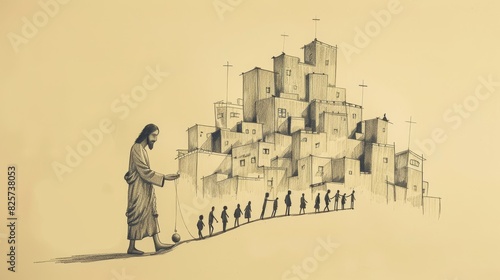 Modern Faith: Jesus Guiding Person in Bustling City, a Biblical Illustration of Spiritual Guidance photo