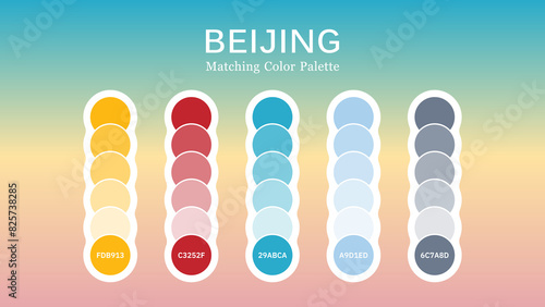 Set of Beijing Color Palette Combination in RGB Hex. Matching color palette guide swatch catalog collection with RGB HEX color combinations. Suitable for Branding. Color Palettes Inspired by Beijing.