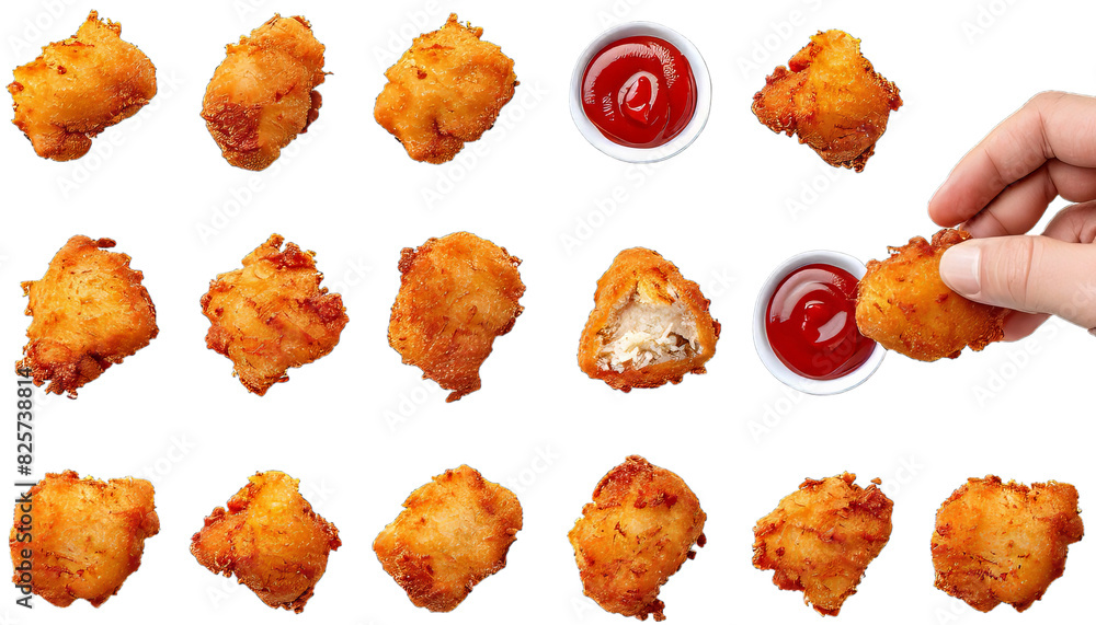 Set of Chicken Nuggets with Sauce isolated Background Set of Chicken Nuggets with Sauce isolated Background