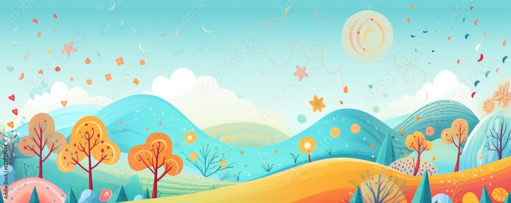 Fantasy whimsical landscape with colorful trees. Fantasy whimsical landscape with colorful trees.