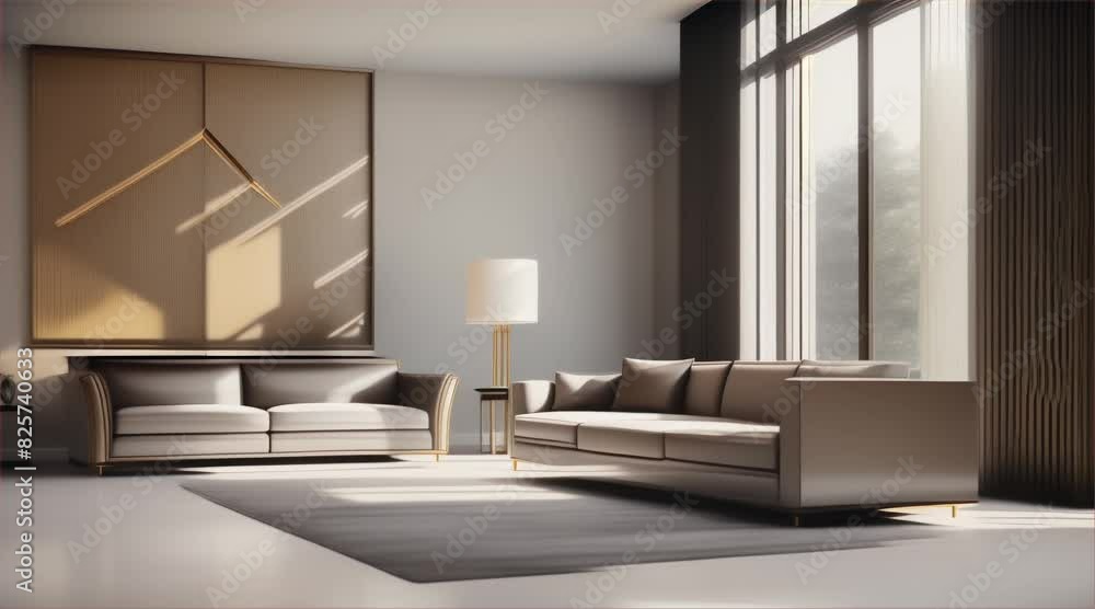 Modern living room interior with a sofa, table, featuring luxury design elements, comfortable furniture and windows that let in natural light. Modern living room interior with a sofa, table, featuring luxury design elements, comfortable furniture and windows that let in natural light.