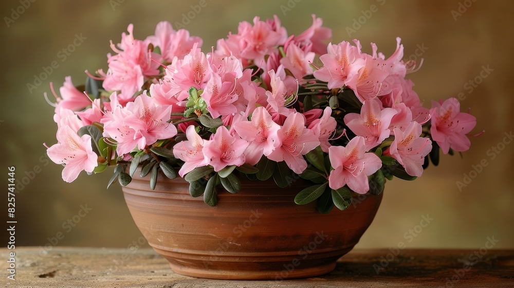 The beauty of a pink azalea or Rhododendron plant in full bloom 