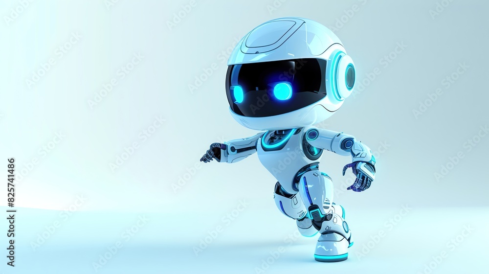 A 3D cute robot doing cross country, with space for text A 3D cute robot doing cross country, with space for text