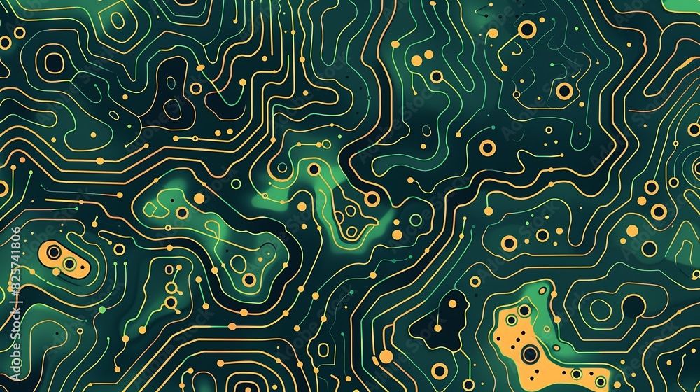 Digital Circuit Board with Treasure Map Dotted Line - Cartoon Style Website Background Illustration Digital Circuit Board with Treasure Map Dotted Line - Cartoon Style Website Background Illustration