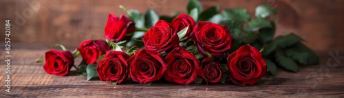  Mother s Day : Beautiful fresh red roses sitting on a wooden desk