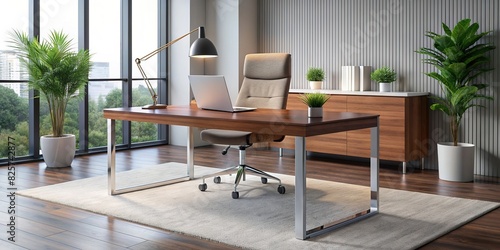 Sleek modern office desk with minimalist design photo