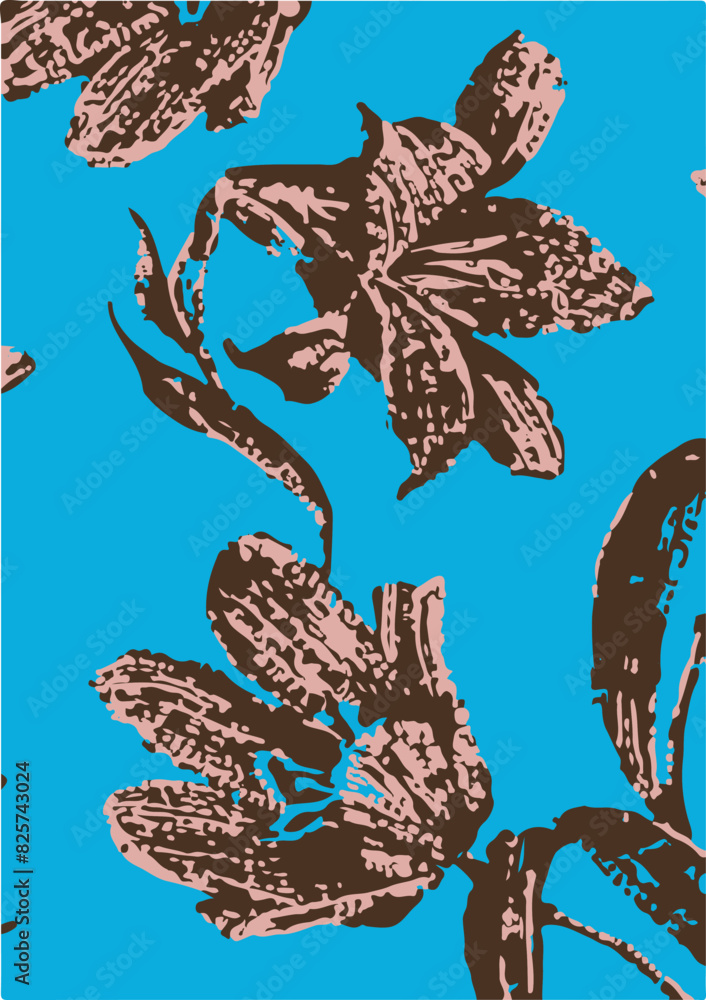 Naklejka premium Big flowers pattern, upscale floral pattern. graphical textures floral, trendy colors pattern , flowers background with leaves. vector illustration.