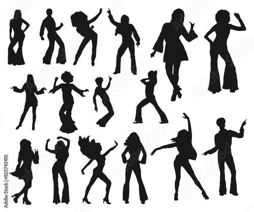 Print 16 disco dancing Designs disco Silhouette Disco dancing poses ideal clipart or cake topper