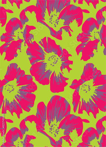 Big flowers pattern, upscale floral pattern. graphical textures floral, trendy colors pattern , flowers background with leaves. vector illustration.
