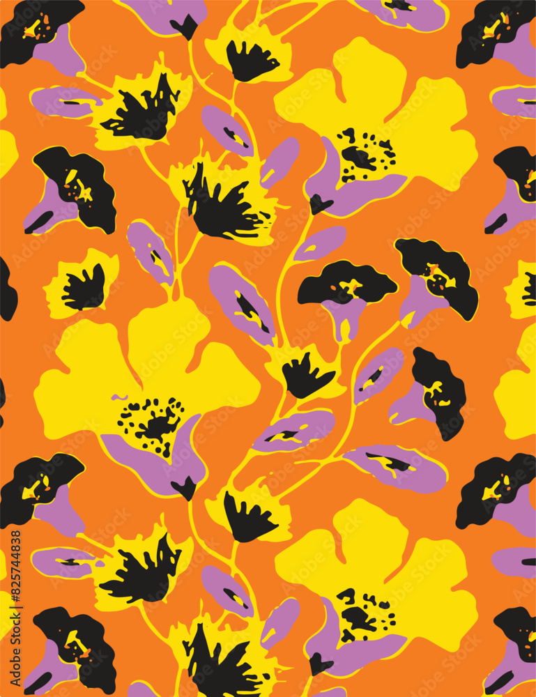 Obraz premium big flowers pattern , tropical floral, small flowers , flowers with leavers . vector illustration .