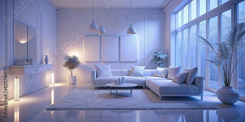 Minimalist white living room interior with stylish decor photo
