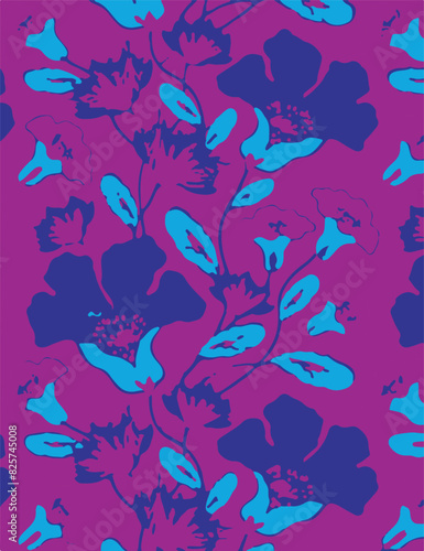 Big flowers pattern, upscale floral pattern. graphical textures floral, trendy colors pattern , flowers background with leaves. vector illustration.