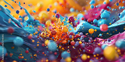 A colorful orange and purple ball of color in a colorful liquid.
