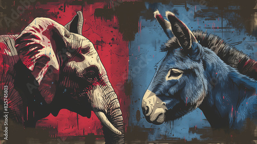 Elephant and donkey standoff