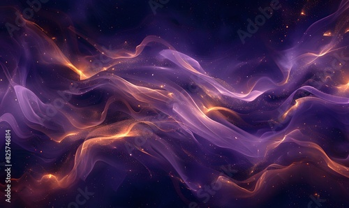 Cosmic Abstraction  abstract cosmic scene with swirling waves of metallic gold and purple color