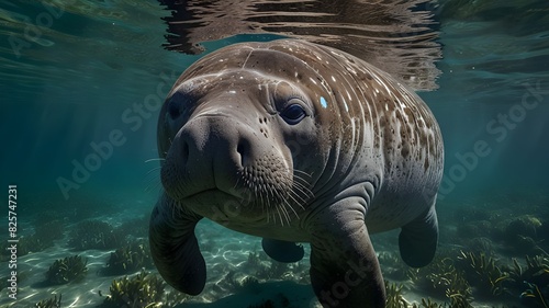 Portrait of a West Indian manatee or Sea Cow Trichechus.generative.ai
