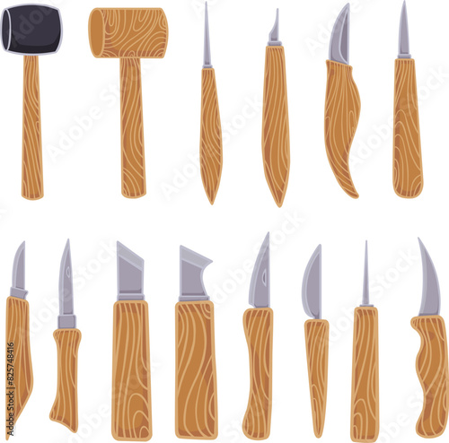 knife, hammer and needle wood carving tool vector illustration for decoration on art and craft concept.