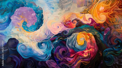 Swirling patterns of color converge and diverge on the canvas, creating a dynamic and visually captivating abstract composition