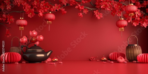 Traditional holiday background in Asian style. Chinese Mid-Autumn Festival, Happy New Year. spring festival Asian decor for lunar new year