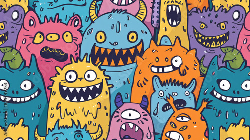 Angry Cute Monster Doodles in Bright Colors