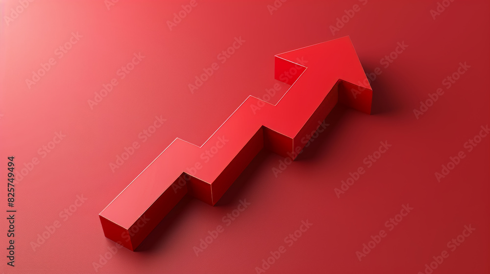 A minimalistic red background with a zigzag upward arrow symbolizing growth A minimalistic red background with a zigzag upward arrow symbolizing growth