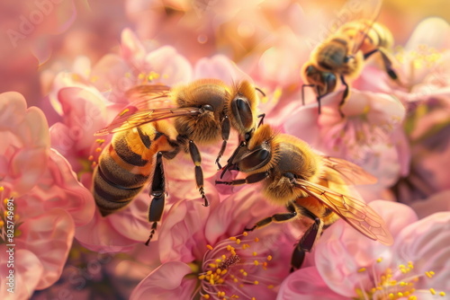 Bees are eating nectar from flowers