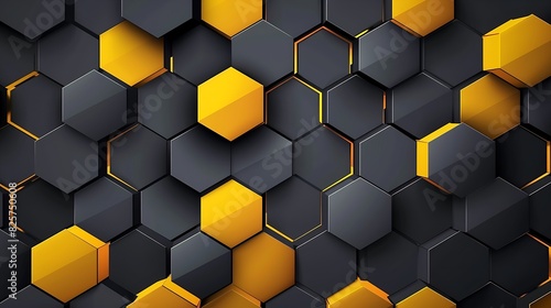 Dark blue background with yellow glowing hexagons and dark gray hexagon shapes