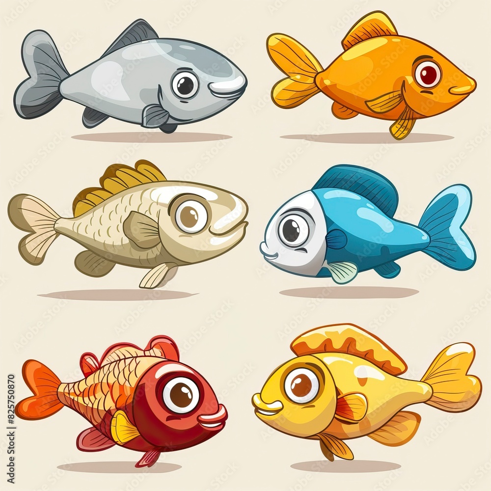Cartoon fishes set, isolated design elements Cartoon fishes set, isolated design elements