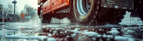 Washing a truck outside up close at a car wash using detergents  photo
