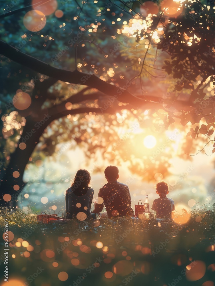 family picnic close up, focus on, copy space bright cheerful tones, double exposure silhouette with park family picnic close up, focus on, copy space bright cheerful tones, double exposure silhouette with park