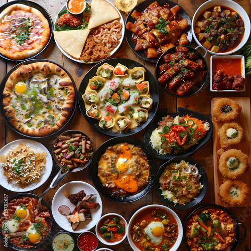 A Feast of Flavors with Variety of Global Cuisines : Graphic background for decorating works, mobile screens, or as a background image.