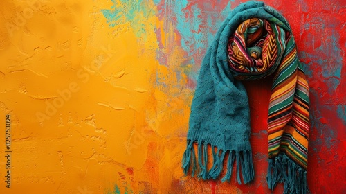 Vibrant Mexican rebozo against a colorful backdrop