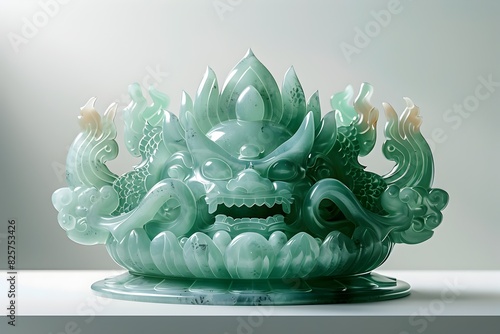 Majestic Jade Lotus Figure with Ornate Motif in Pristine Gallery Setting © lertsakwiman