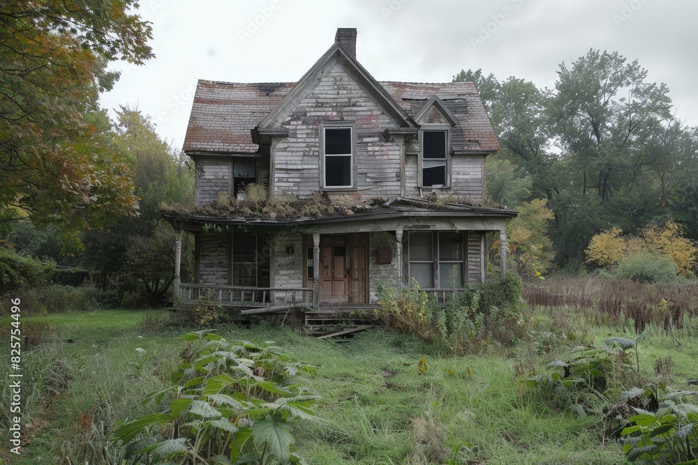 Old house left abandoned in the midst of a peaceful and scenic natural environment Old house left abandoned in the midst of a peaceful and scenic natural environment