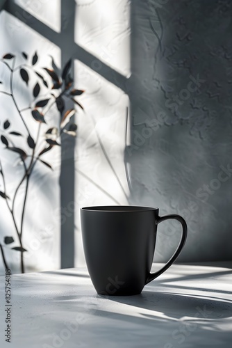Sleek and Modern Mug Mockup with Minimalist Design in Muted Dark Tones