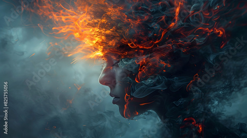 Surreal depiction of the mind's turmoil in a cinematic,dreamlike atmosphere with ethereal,swirling forms emanating from a somber,isolated figure