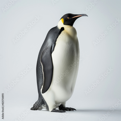 33 - Illustrate an emperor penguin standing tall and proud on an icy surface  against a white background.