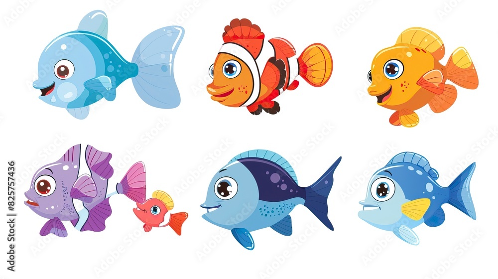 Cartoon baby fish set, vector illustration of a fish Cartoon baby fish set, vector illustration of a fish