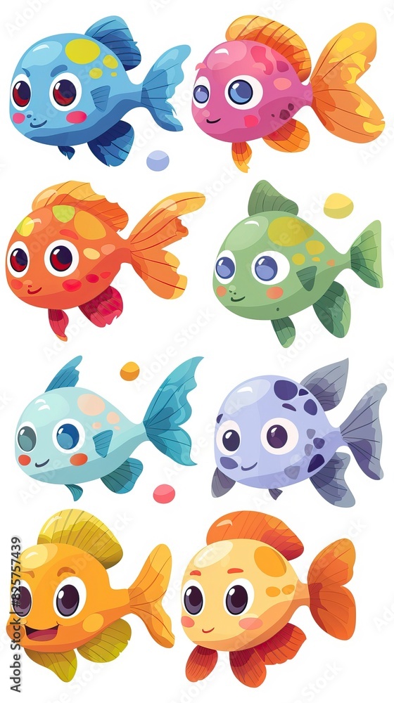 Cartoon baby fish set, vector illustration of a fish Cartoon baby fish set, vector illustration of a fish