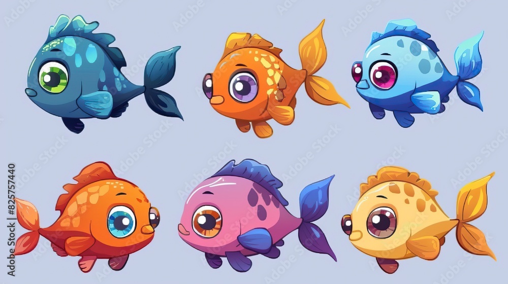 Cartoon baby fish set, vector illustration of a fish Cartoon baby fish set, vector illustration of a fish