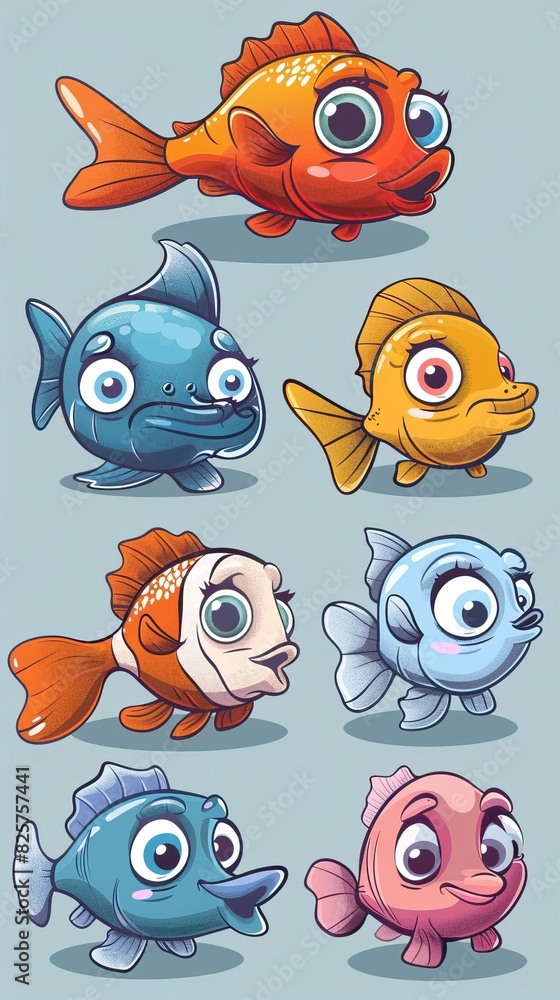 Cartoon baby fish set, vector illustration of a fish Cartoon baby fish set, vector illustration of a fish