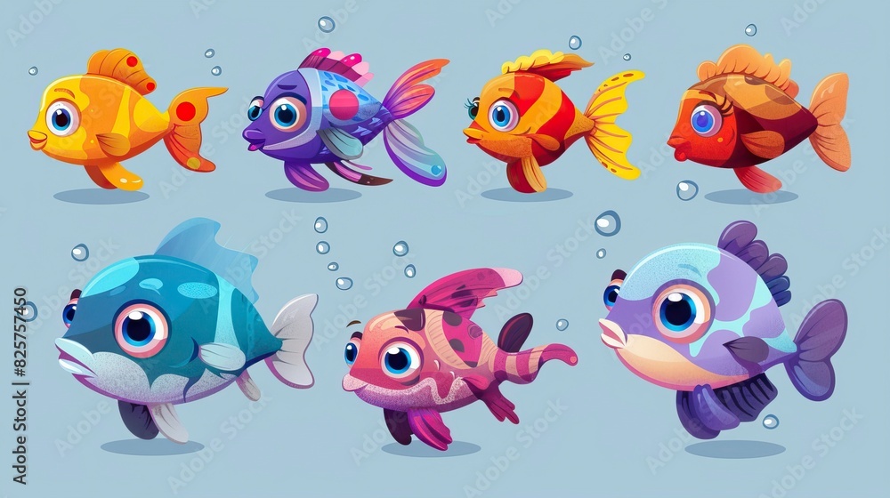 Cartoon baby fish set, vector illustration of a fish Cartoon baby fish set, vector illustration of a fish