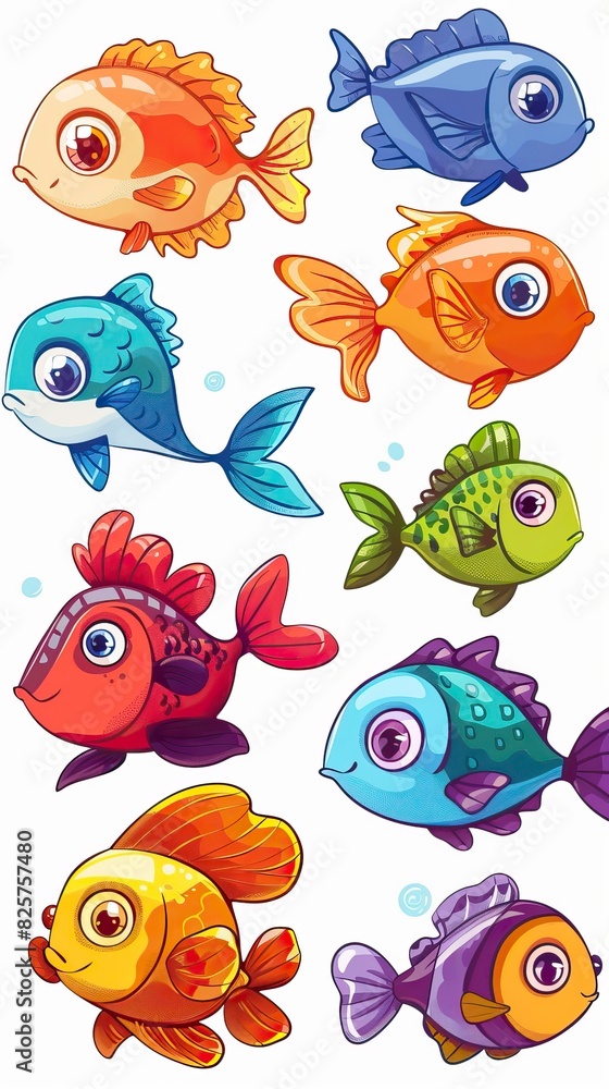 Cartoon baby fish set, vector illustration of a fish Cartoon baby fish set, vector illustration of a fish