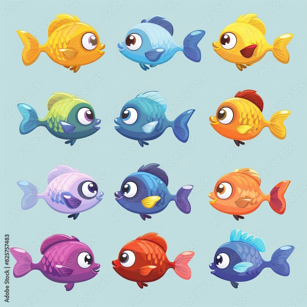 Cartoon baby fish set, vector illustration of a fish Cartoon baby fish set, vector illustration of a fish