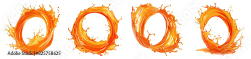 Carrot Juice Splash isolated on transparent png background collection set . Generative ai