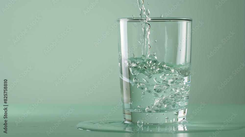 Water pouring into a glass of water in a modern minimalist house, set against a light green background. The fresh and pure colors make it ideal for promoting healthy living and well-being.
Water pouring into a glass of water in a modern minimalist house, set against a light green background. The fresh and pure colors make it ideal for promoting healthy living and well-being.