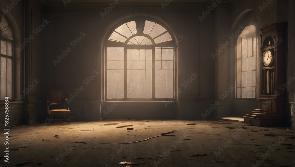 A scene where a clock's ticking becomes the only sound in a deserted room, setting the eerie ambiance ai_generated A scene where a clock's ticking becomes the only sound in a deserted room, setting the eerie ambiance ai_generated