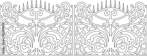 vector illustration sketch design drawing of classic ethnic vintage traditional iron fence gate full of European details
