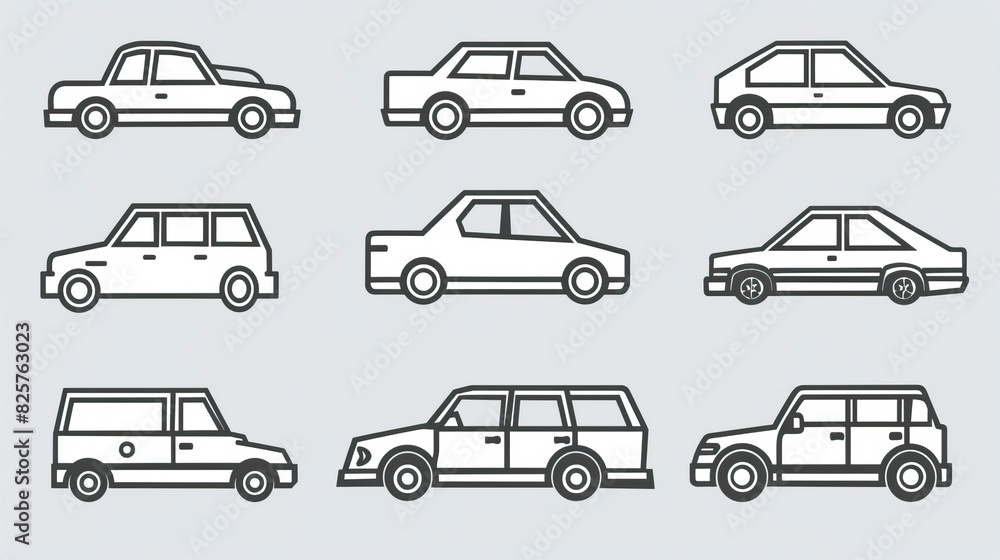 Car icon set in linear style. Transport symbol. Vector illustration Car icon set in linear style. Transport symbol. Vector illustration