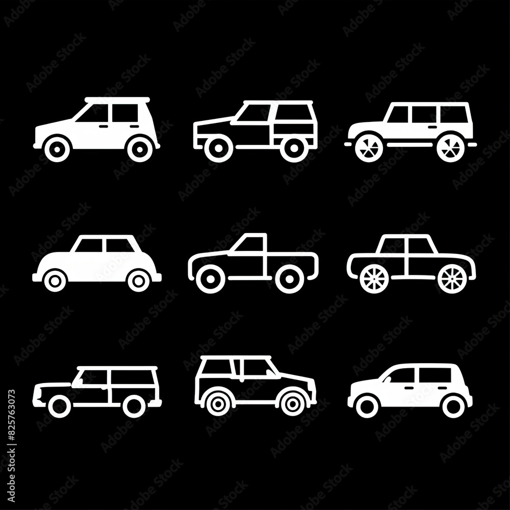 Car icon set in linear style. Transport symbol. Vector illustration Car icon set in linear style. Transport symbol. Vector illustration